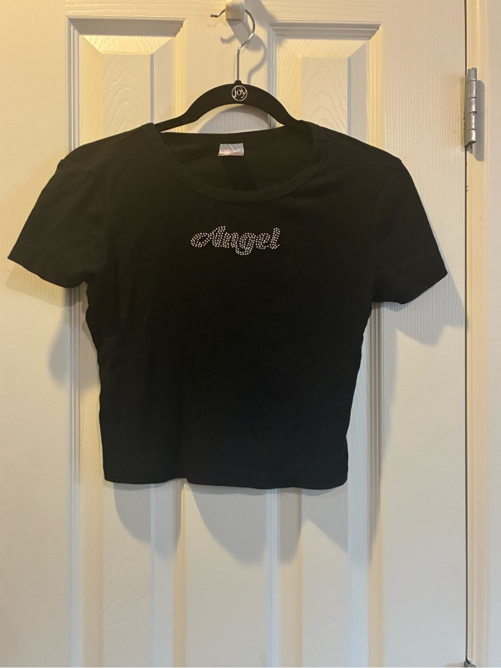 No Boundaries Black Crop Top with Rhinestone 'Angel'